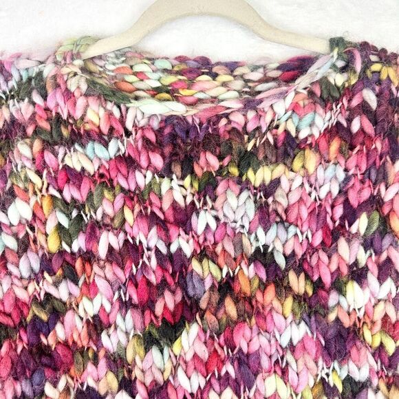 Vintage Handmade Chunky Knit Wool Rainbow Sweater Size Medium Boho Grandma - Picture 5 of 5